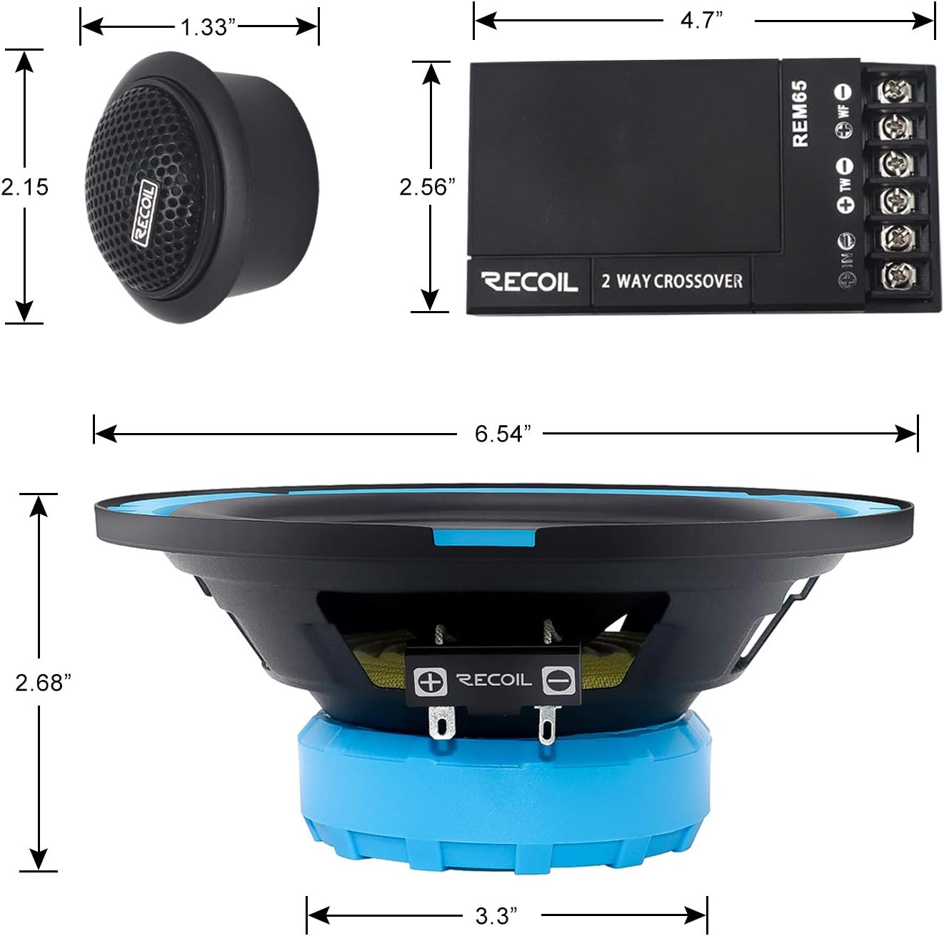 RECOIL REM65 Echo Series 6.5-Inch Car Audio Component Speaker System Pack of 2