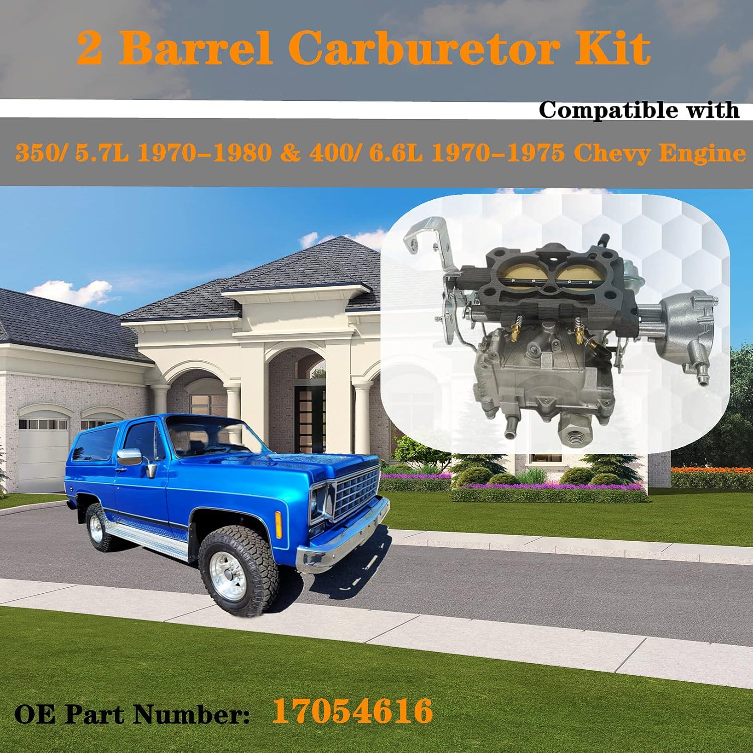 LicBund 2 Barrel 2GC Carburetor Compatible with Chevy 350/ 5.7L 1970-1980 400/ 6.6L 1970-1975 Small Block Engine OE 17054616 Includes Accessory Carb Kit