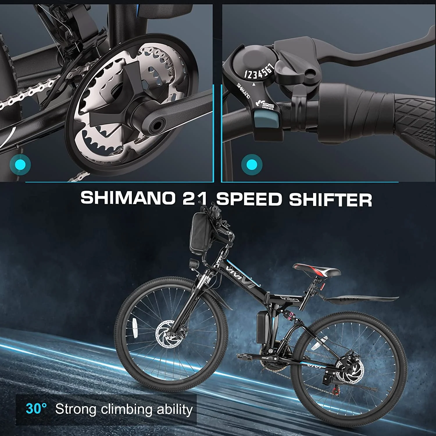Vivi Electric Bike for Adults 26 Folding Electric Bike 500W Electric Mountain Bike 20MPH Full Suspension Electric Bike with Cruise Control Up to 50 Miles