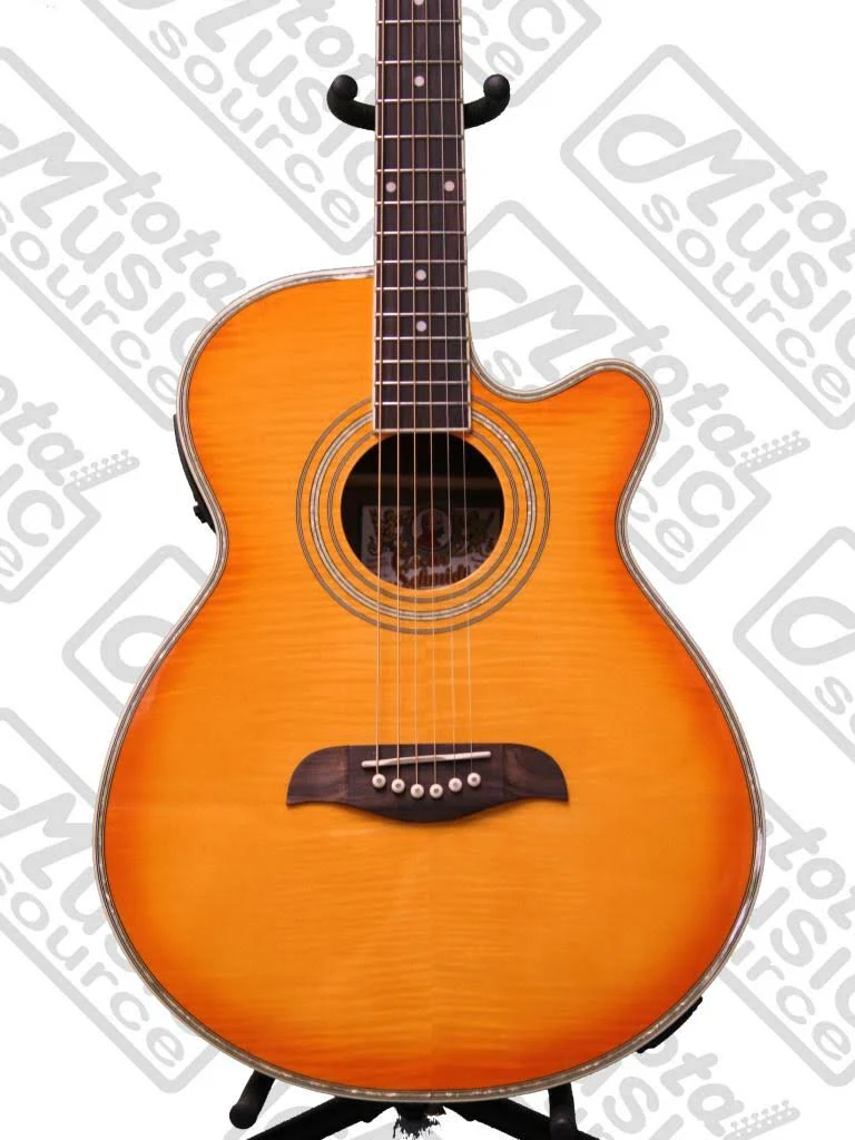 Oscar Schmidt Og10ce Concert-Size Cutaway Acoustic-Electric Guitar - Flame Yellow Sunburst