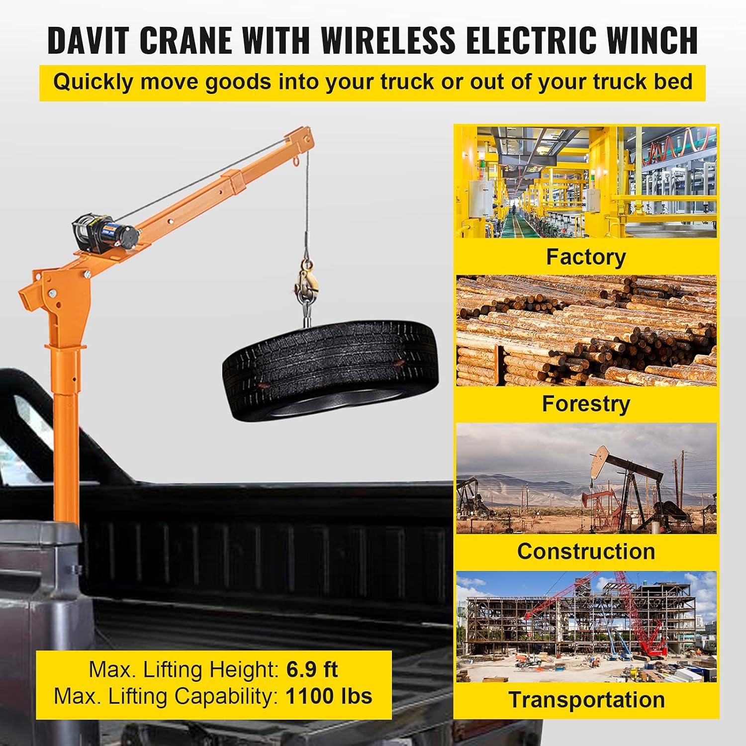 VEVOR Truck Crane Frame, Truck Bed Crane Frame with Adjustable Telescopic Boom, Jib Crane Frame with Single & Double Cable Lifting Modes, Cooperate with Hand Winch, Electric Winch, Hoist, Mini Hoist