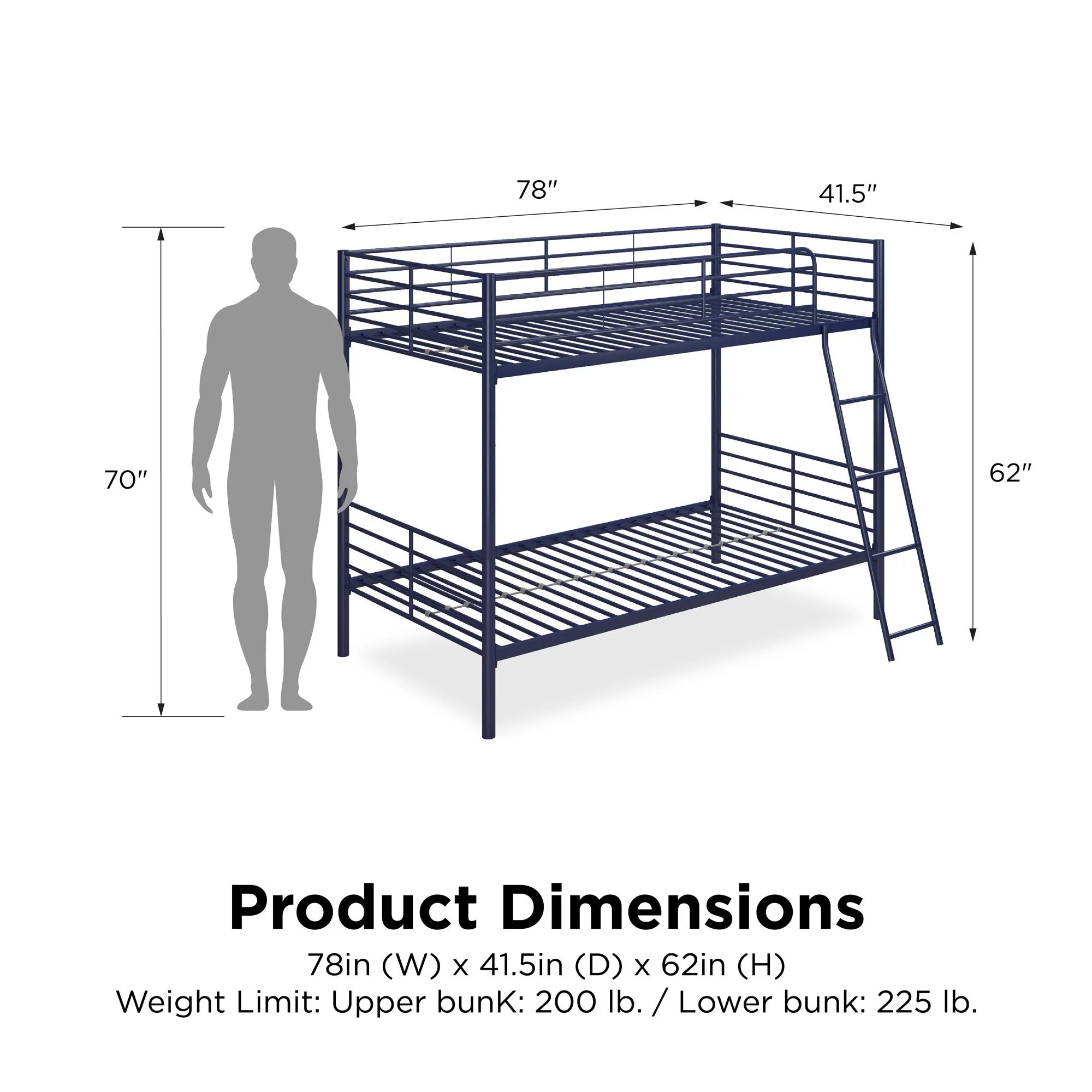 Mainstays Convertible Twin over Twin Metal Bunk Bed, Blue