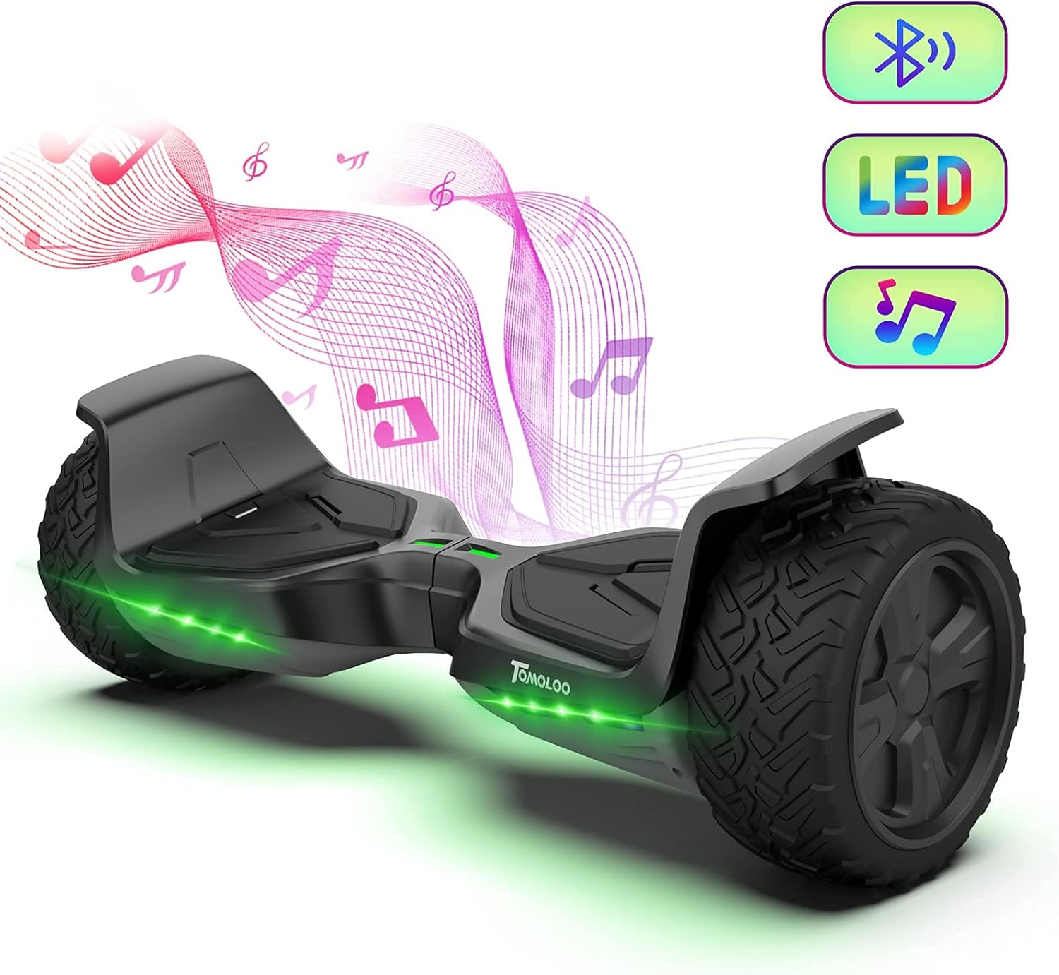TOMOLOO Hoverboard Offroad All Terrain 8.5 for Kids Hover Board Music-Rhythmed Two-Wheel Self Balancing Adults Huverboard with Bluetooth Speakers and Lights UL2272 Certified and App-Enabled