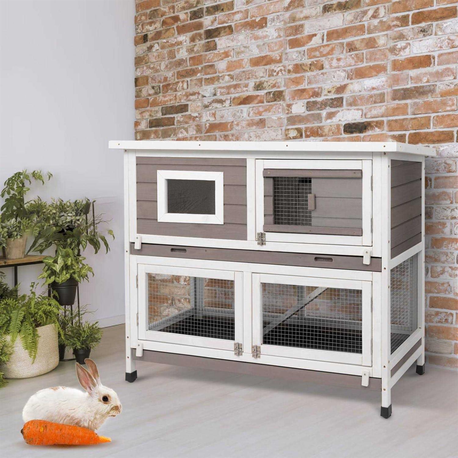 PetsCosset Rabbit Hutch Rabbit Cages Indoor Rabbit Hutch Outdoor Bunny Cage Rabbit Cage On Wheels Two Story Weatherproof Guinea Pig Cage for Small