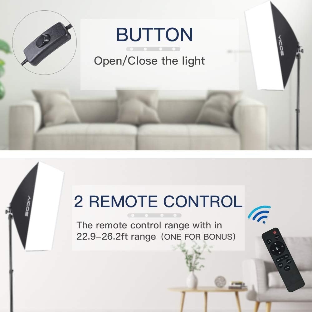 YICOE Softbox Lighting Kit Photography Photo Studio Equipment Continuous Lighting System with 5700K Energy Saving Light Bulb for Portraits Fashion Advertising Photo Shooting Video