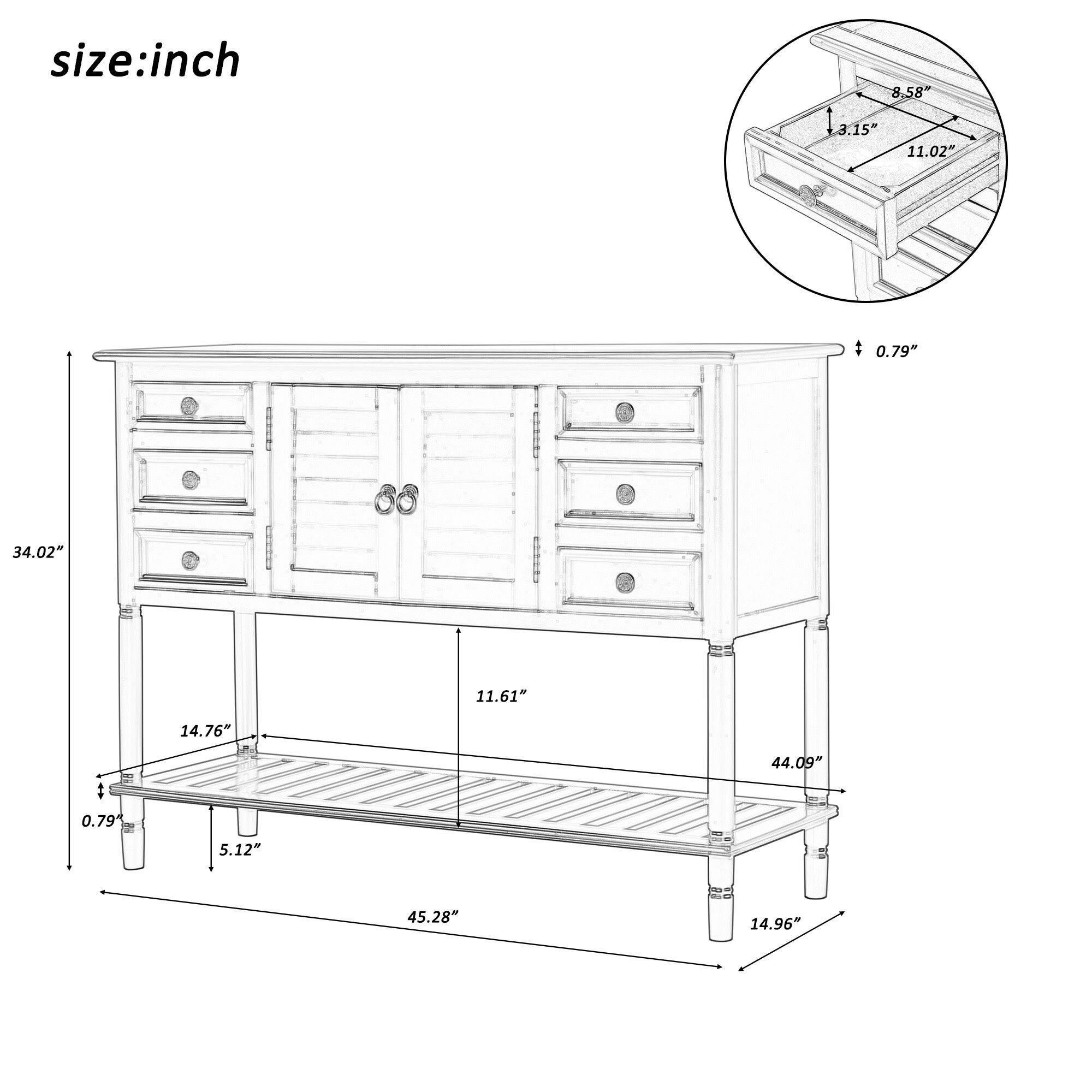 Nestfair Modern Console Table Sofa Table with 6 Drawers and Cabinet - Green