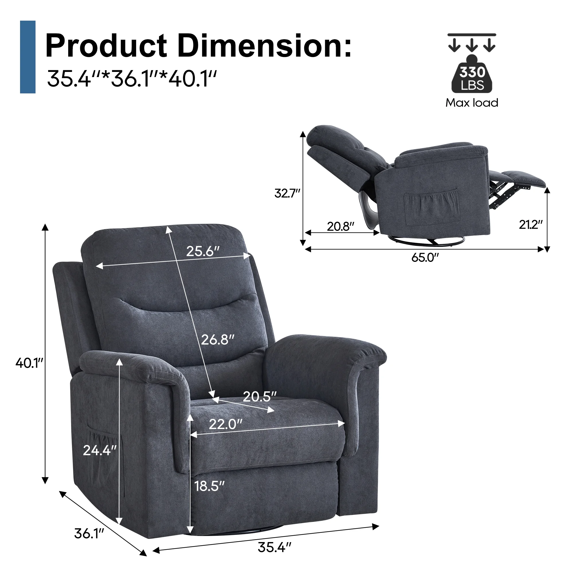 LVUYOYO Swivel Rocker Recliner Chair, Recliner Chair for Adults, Velvet Manual Rocking Chair with 360°Swivel and 30°Rocker, Rocking Chair Nursery Recliners for Living Room,Grey