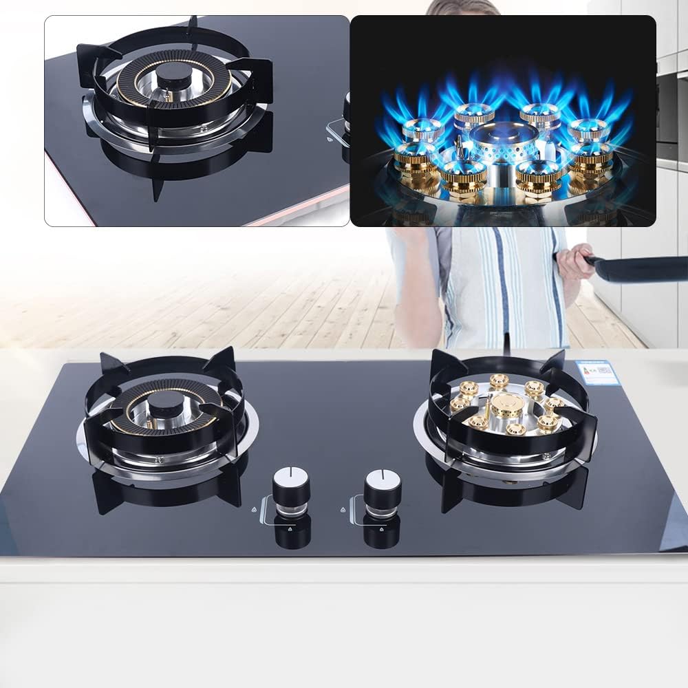 Kitchen Gas Cooktop Stove 2 Burners Propane Stove Tempered Glass Built-In LPG/NG Gas Stove 730 * 410mm Natural Gas Cooker Gas Cooktop with Flame-out Protection for Apartmen Kitchen 110V