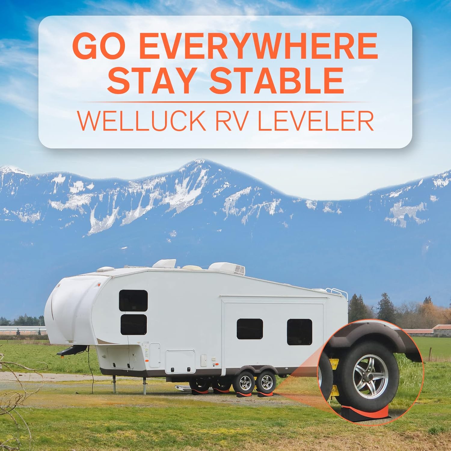 WELLUCK RV Camper Leveler Kit, 2 Packs Heavy Duty Curved RV Leveling Blocks Ramp Wheel Chock for Travel Trailer, Up to 35,000 lbs, Anti-Slip Mats Included, Level your RV on First Try Pack of 2