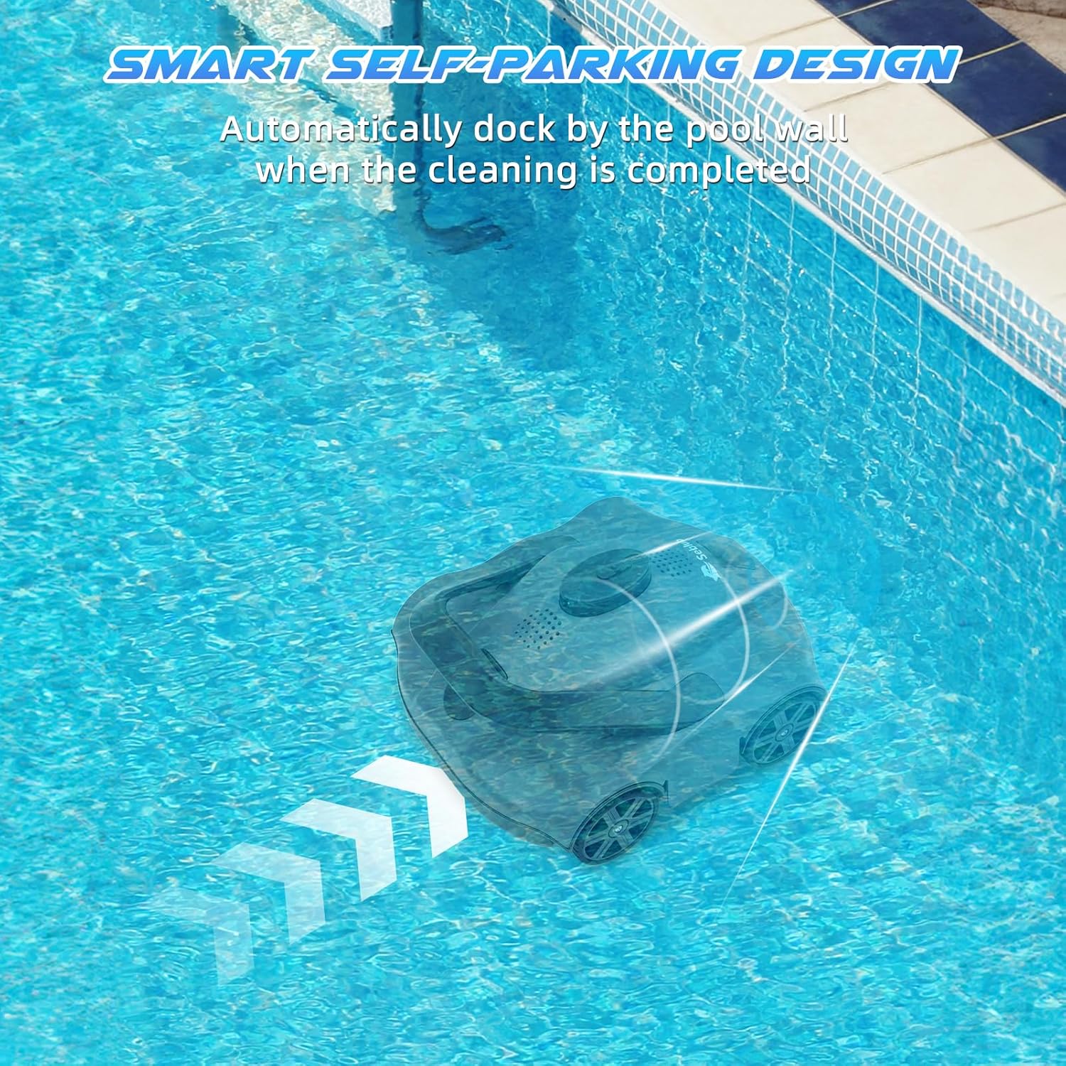 Pool Vacuum for Above Ground Pool - Cordless Design, Dual Powerful Suction Ports, 130 Mins Lasting, 1076 Sq.Ft Coverage, Automatic Cleaning & Parking, Seblub Robotic Pool Cleaner for Inground Pools