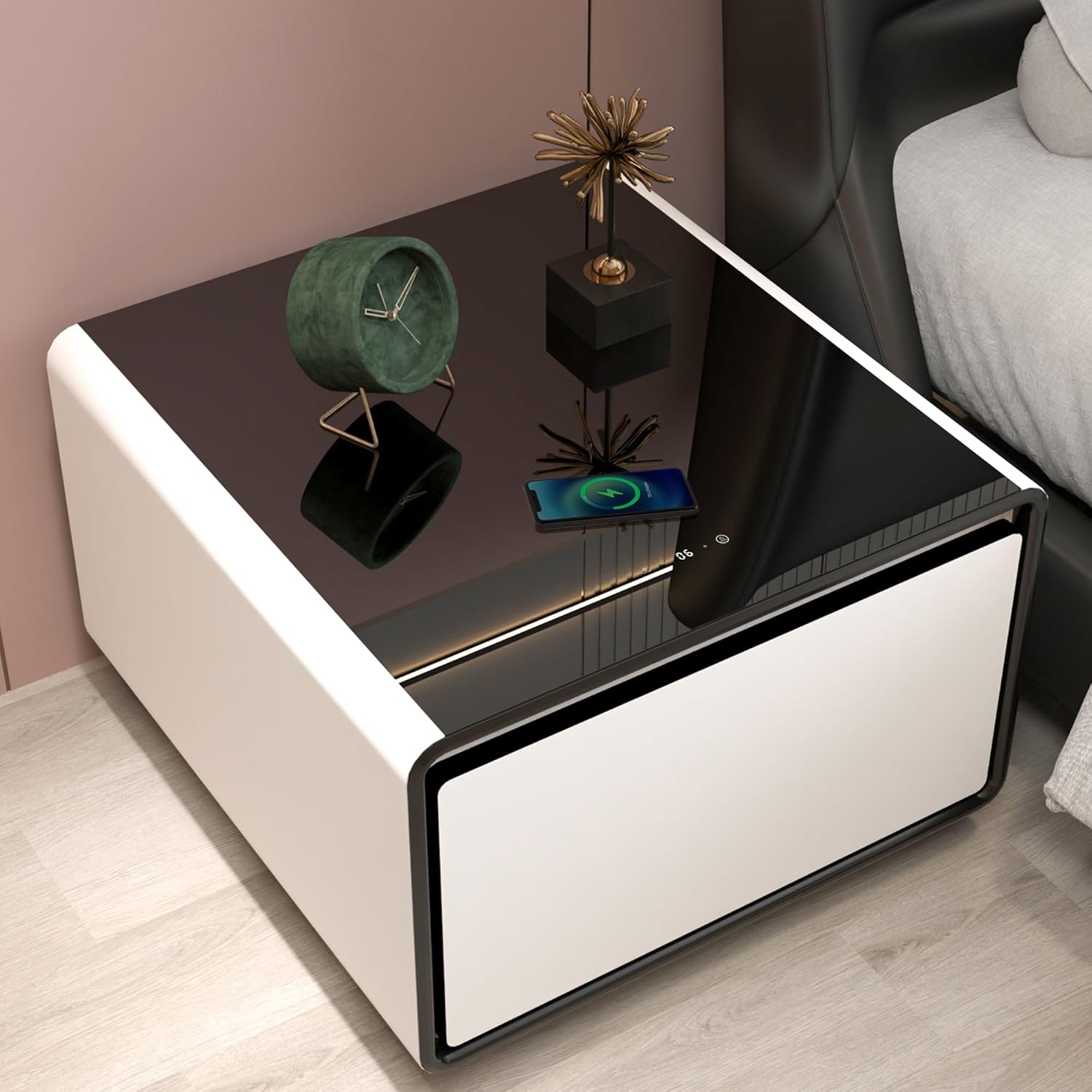 Modern Smart Side Built-in Fridge Coffee Table, White