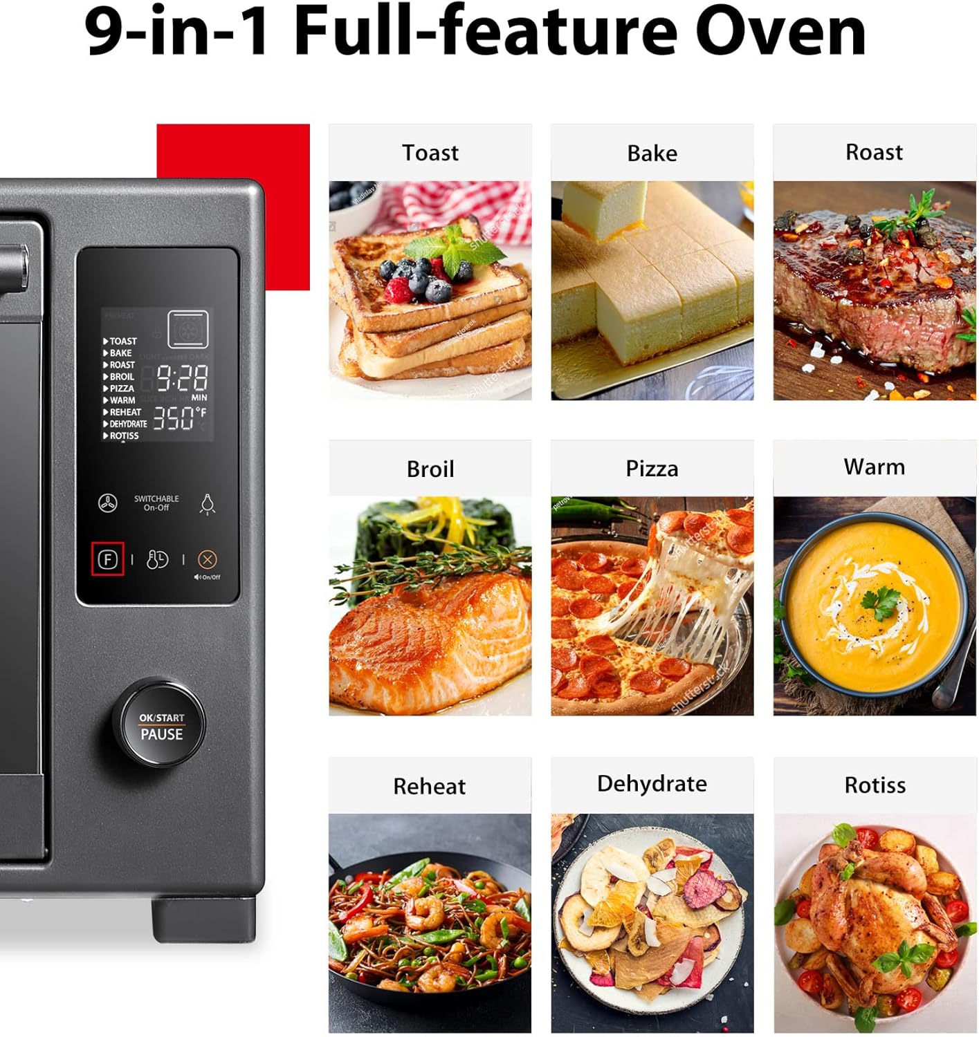 TOSHIBA EM131A5C-BS Countertop Microwave Ovens 1.2 Cu Ft, 12.4" & Hot Air Convection Toaster Oven, Extra Large 34QT/32L, 9-in-1 Cooking Functions