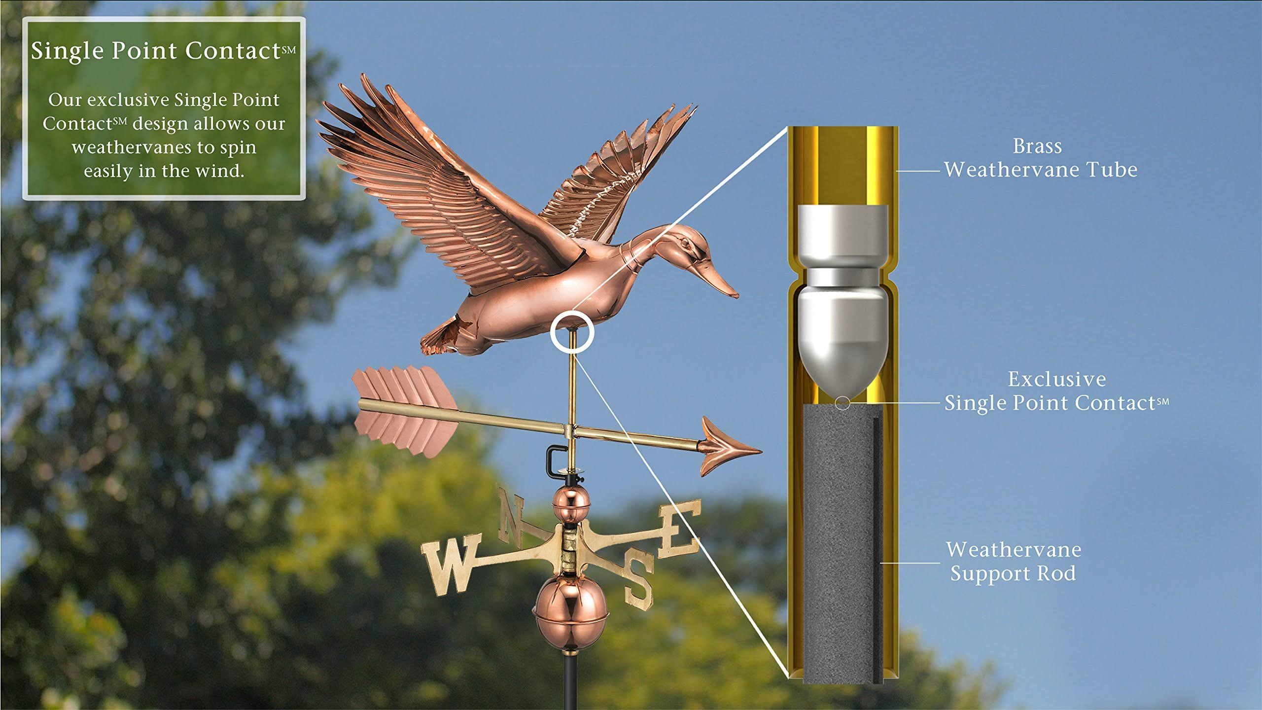 Good Directions Flying Duck with Arrow Weathervane - Pure Copper