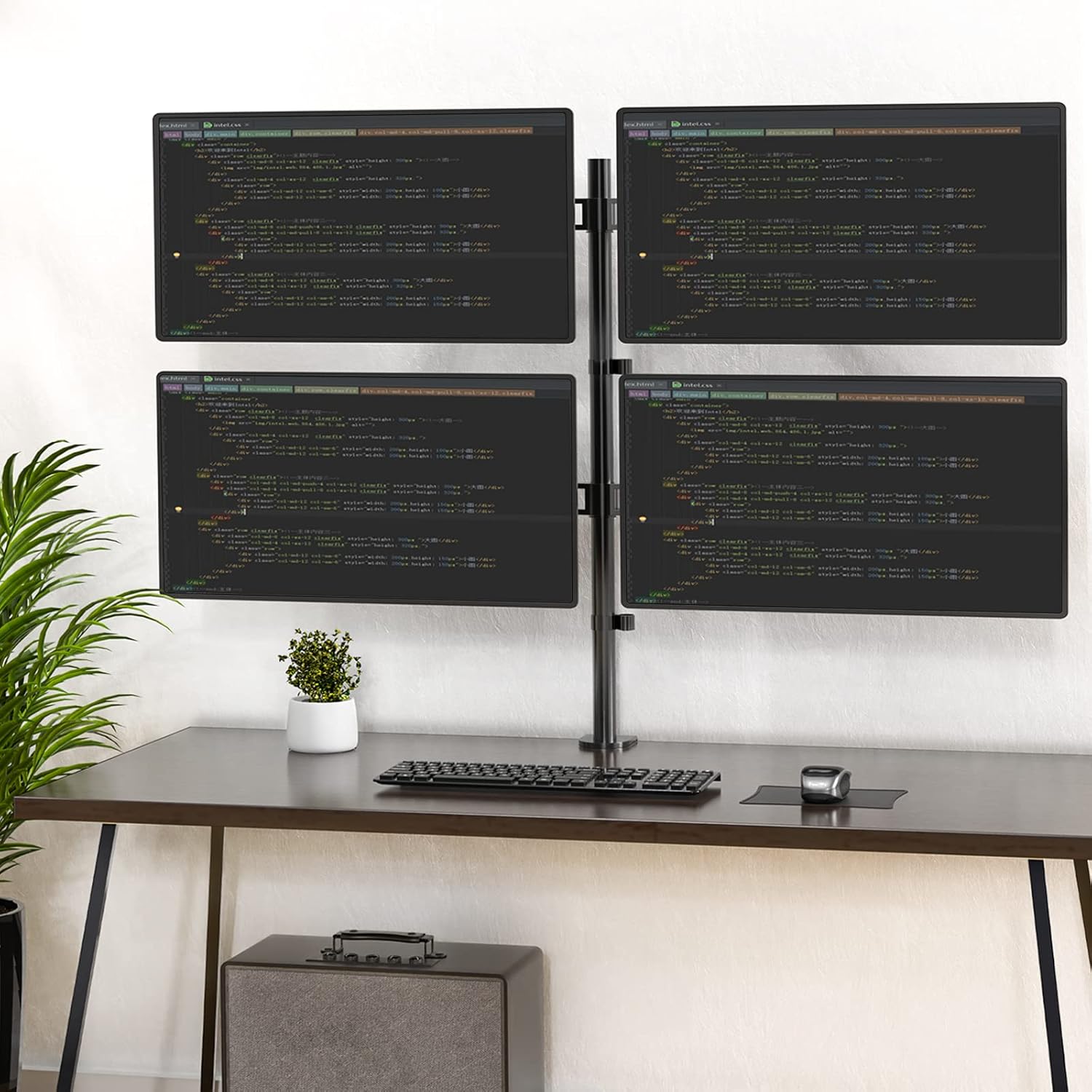 WALI Quad Monitor Stand, 4 Monitor Stand Fits Heavy Duty Computer Screen up to 27 inch, Full Adjustable Desk Mount Holds up to 22 lbs per Arm (M004), Black Pack of 2