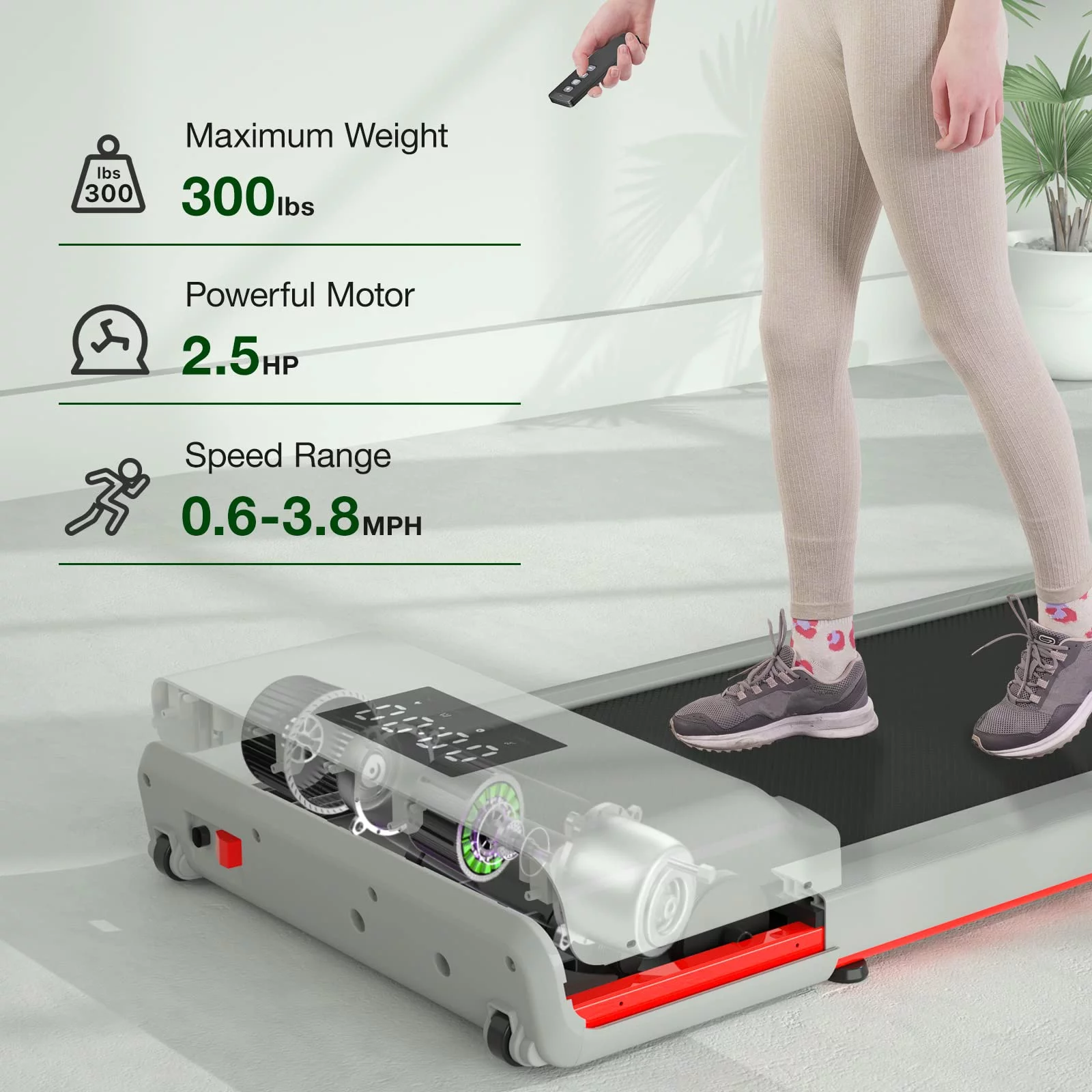 SSPHPPLIE SupeRun Walking Pad 300lb, 40*16 Walking Area Under Desk Treadmillwith Remote Control ,2 in 1 Portable Walking Pad Treadmill for Home/Office/Exercise(White) - Curated Treasures Market