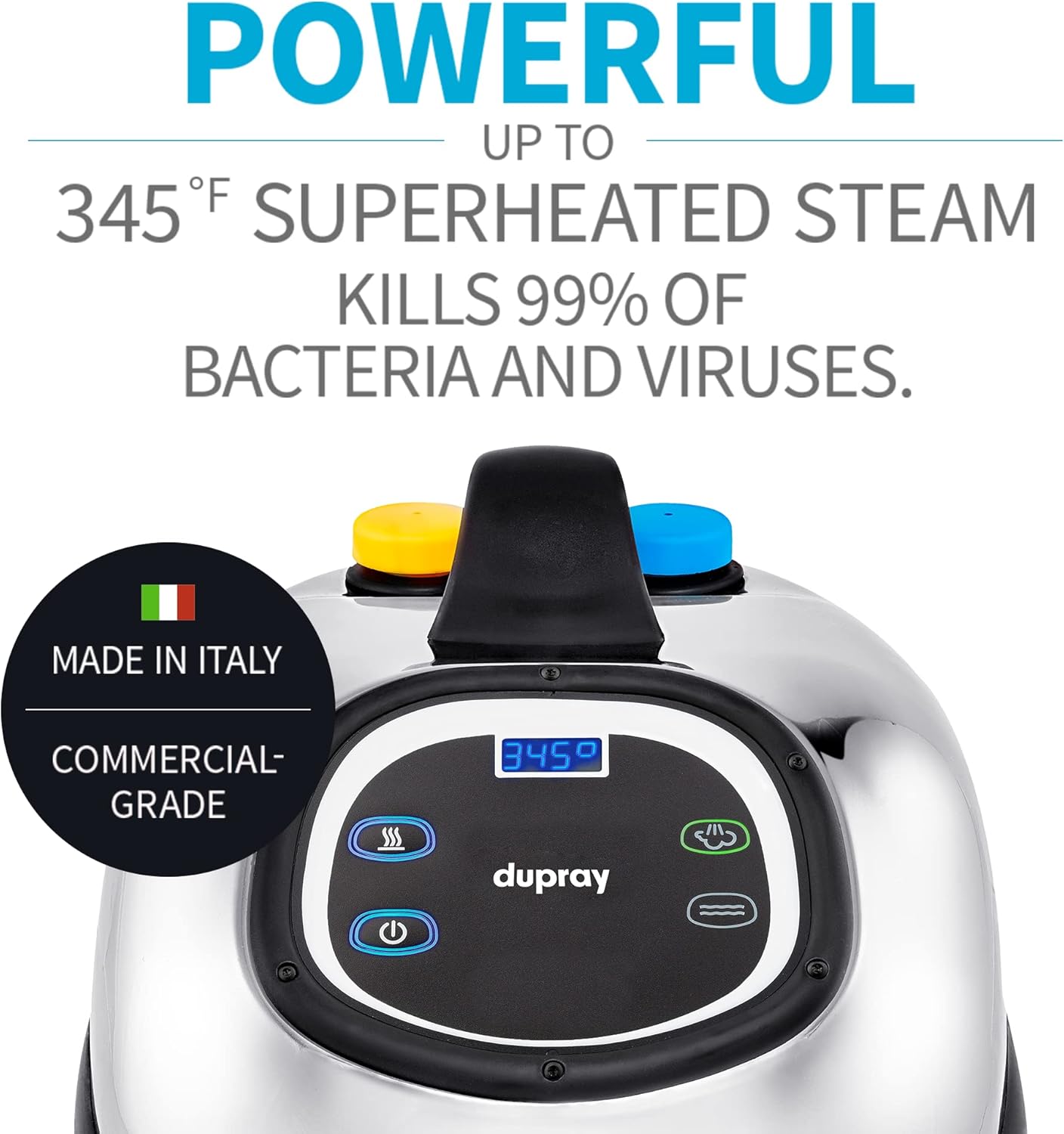 Dupray Hill Injection Commercial Steam Cleaner For Hard Floor - Refillable Heavy Duty, Commercial Steamer with Detergent Option, Silver, Made in Europe