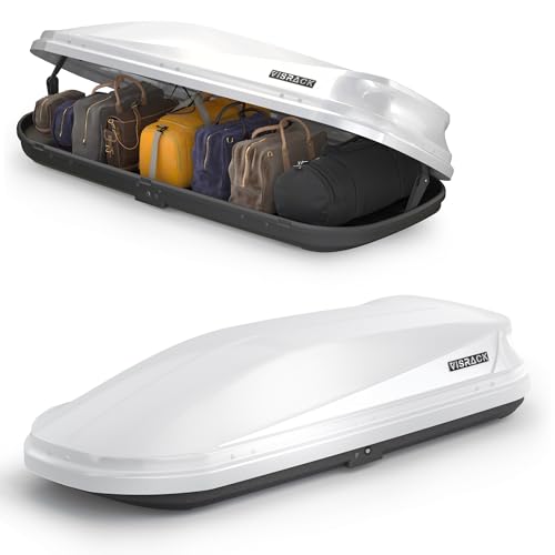 White Rooftop Cargo Box Carrier Large 21 Cubic Feet Car Top Mount Travel Luggage Storage,Dual Side Opening,Heavy Duty Waterproof Roof Storage Box Extra Keys,75.98" L x 31.5" W x 14.96" H
