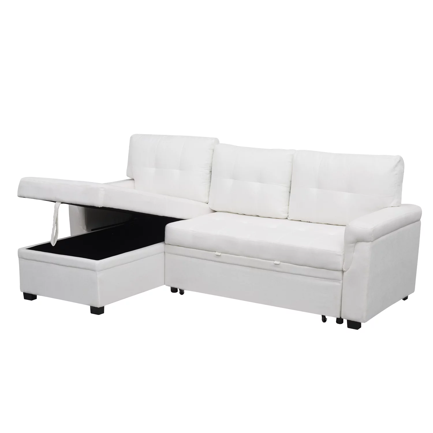 Naomi Home Jenny Sectional Sleeper Sofa - Elegant L-Shaped Couch Convertible Pull-Out Bed, Ample Storage, Timeless Design, Sturdy Construction, Long-Lasting for Modern Living, Velvet, White