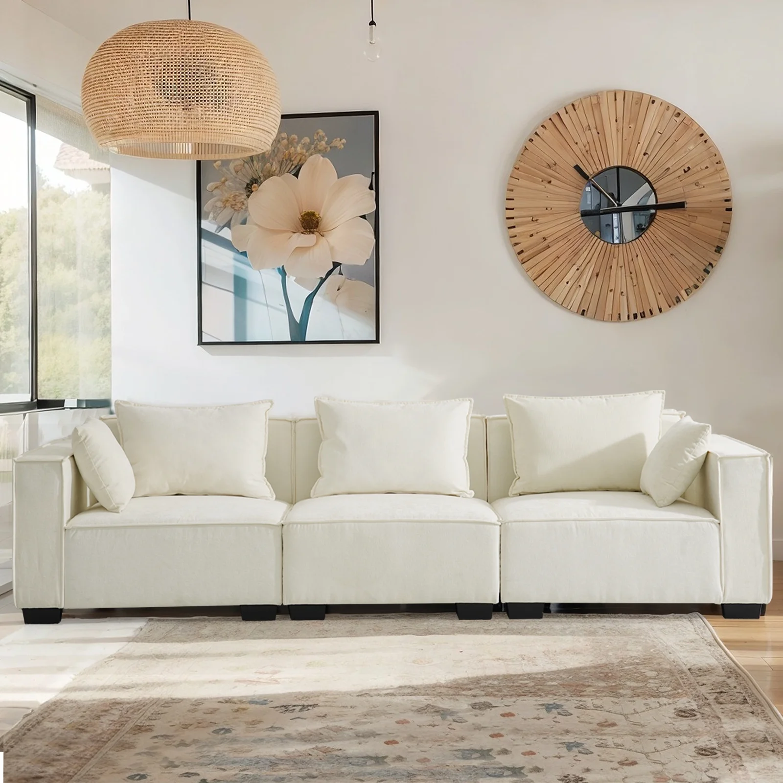 THLAND Modular Sectional Sofa with Cathole Ottoman Storage Footstool，U Shaped L Shaped Couch , 108" Width, 5 Seat for living room Apartment,Ivory