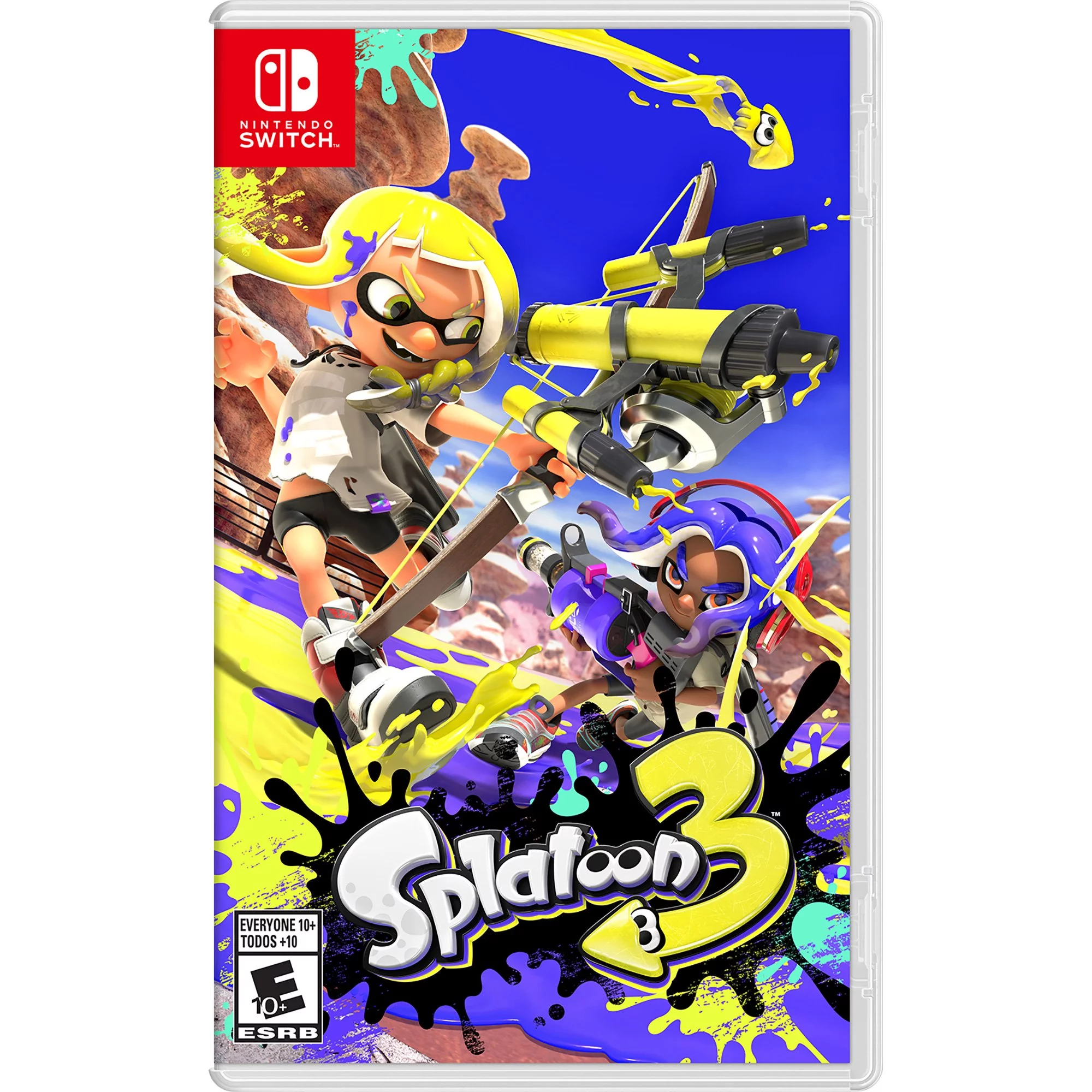 2022 Nintendo Switch OLED Splatoon 3 Limited Edition with Splatoon 3 Game, Blue & Yellow Gradient Joy-Con 64GB Console, LAN-Port Graffiti-themed Dock, Mytrix Bamboo Wireless Pro Controller & Accessory