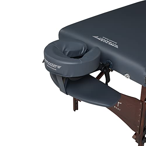 Master Massage Newport Portable Massage Table Package with Denser 2.5" Cushion, Walnut Stained Hardwood, Steel Support Cables, Pillows & Accessories, Black, 30"