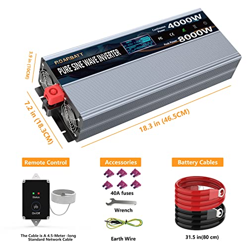 Pure Sine Wave Power Inverter 12V DC to AC 110V 120V Peak Power with Remote Control 4 AC Outlets,Dual USB Port,LED Display AC Terminal Blocks for Power Inverter Truck RV Car Solar System