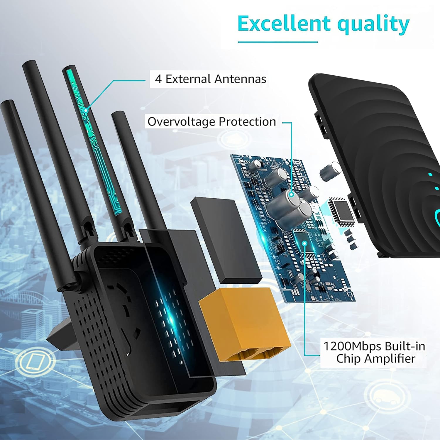 WiFi Range Extender Signal Booster, Covers up to 5000sq.ft and 35 Devices, 1200Mbps Wireless Internet Amplifier, 2.4 & 5GHz Dual Band WiFi Repeater with Ethernet/LAN Port Pack of 2