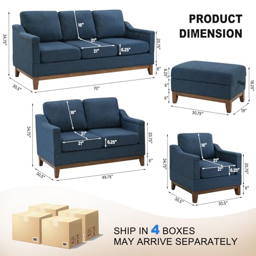 Classic 3-Seater Upholstered Sofa with Nailhead Trim, High-Density Foam Cushions & Sturdy Solid Wood Legs, Soft Fabric Couch for Living Room, Beige