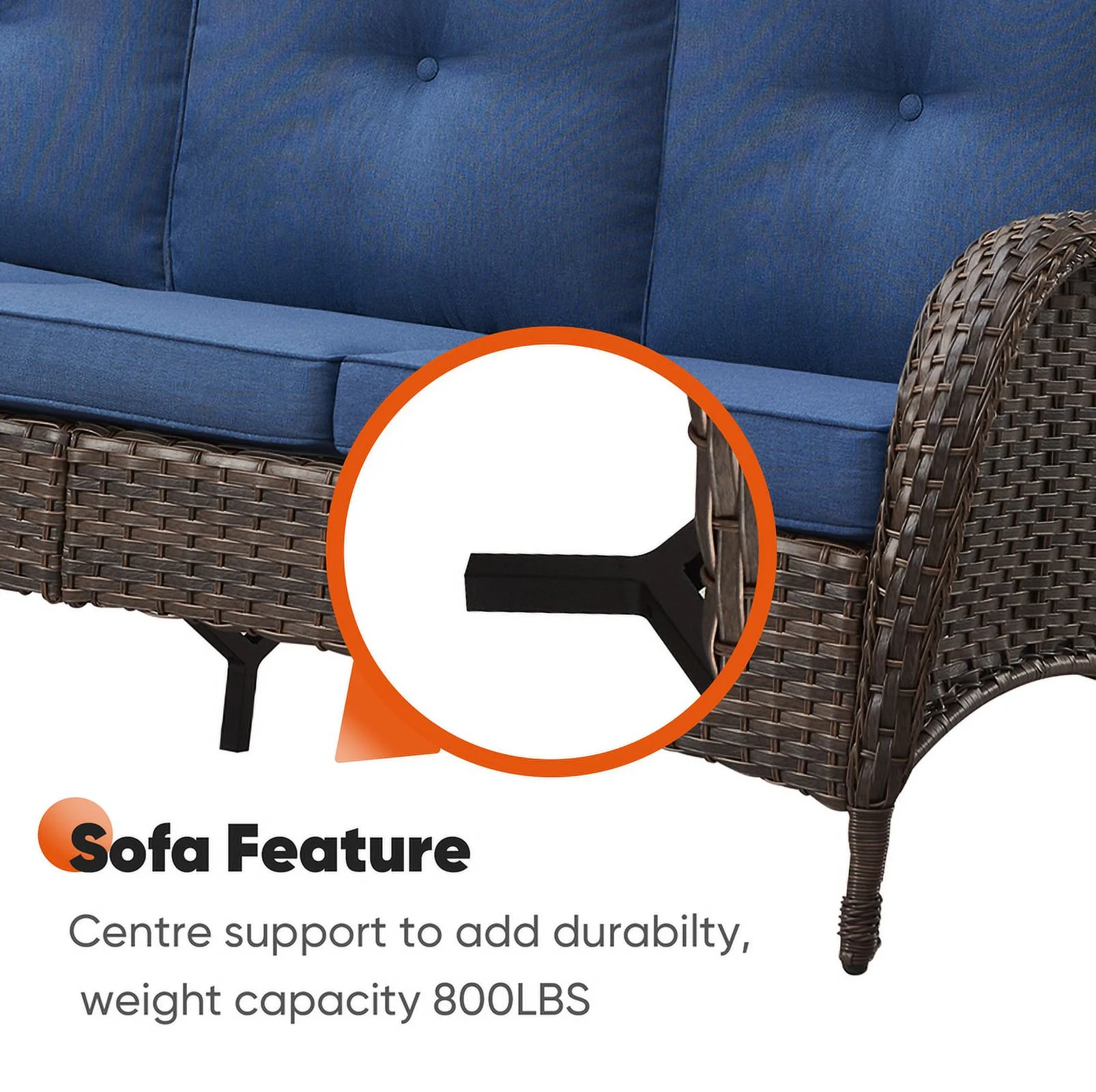 PARKWELL Outdoor 3 Seats Patio Sofa Furniture, All-Weather Wicker Rattan Couch with Removable Cushions,Blue - Curated Treasures Market