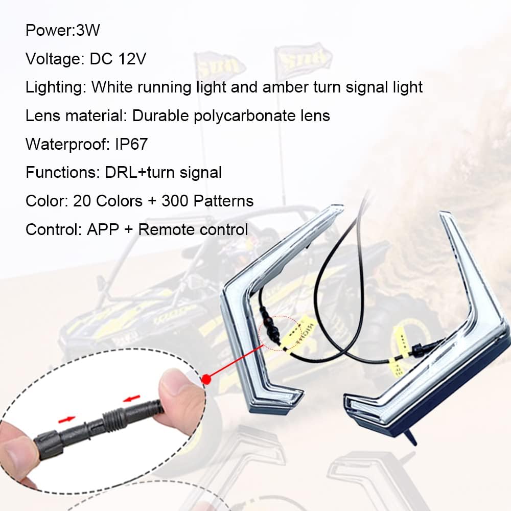RZR LED Turn Signal Lights Chasing Color Fang Accent Light Kit Plug and Play Front LED Street Legal Lights Assembly Controlled by Bluetooth+Remote Compatible with 2019-2020 POLARIS RZR XP 4 1000(2PCS)