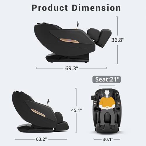 MYNTA 2025 Massage Chair Full Body, Zero Gravity SL Track Full Body Massage Recliner Chairs with Calf Heating, Thai Strectch, M1820 Brown