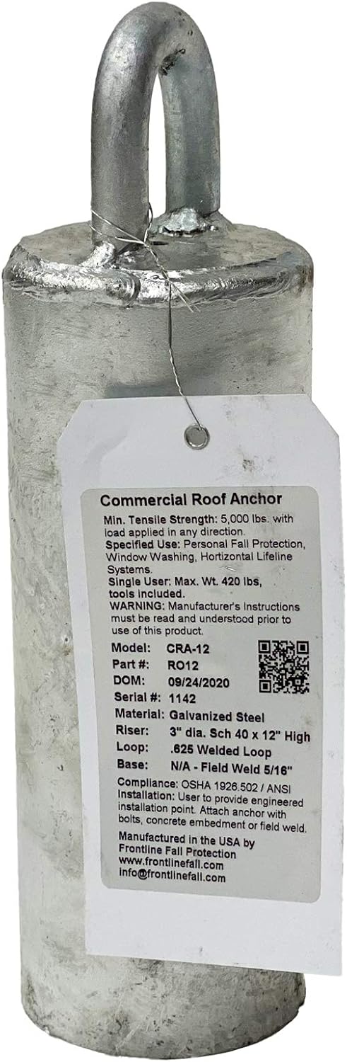 Frontline RO12 Roof Anchor 12 Pole Commercial | OSHA & ANSI Compliant Galvanized Steel Roofing Anchor Point | Metal, Wood or Concrete Application