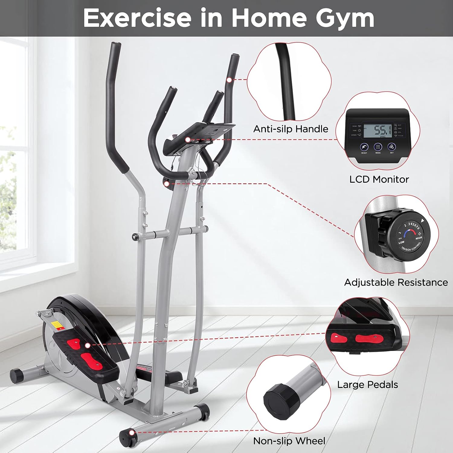 Elliptical Machine Magnetic Elliptical Training Machine for Home Use Elliptical Training Machines with LCD Monitor and Smooth Quiet Driven Pulse Rate Grips