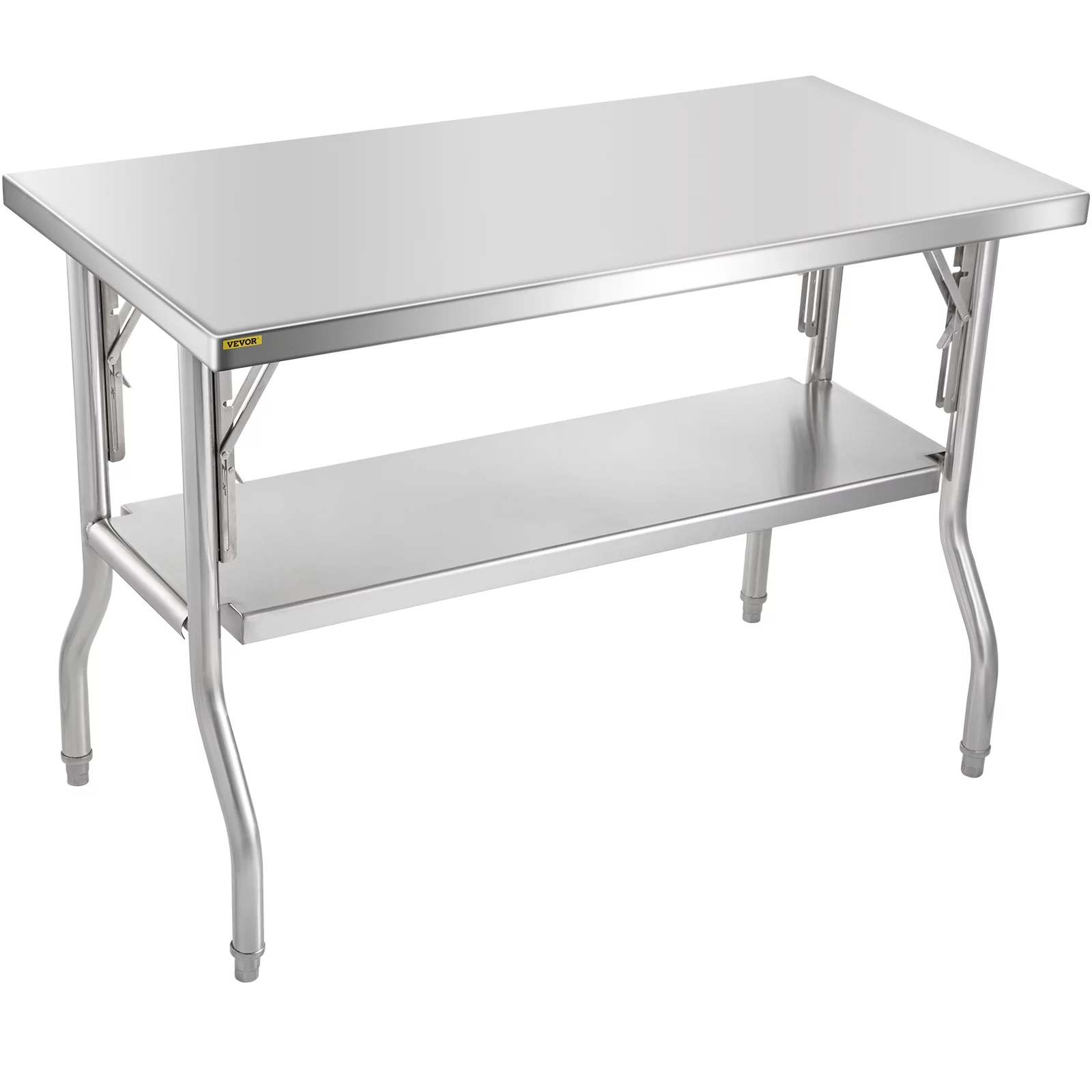 VEVOR Commercial Worktable Workstation 48 x 24 inch Folding Commercial Prep Table, Heavy-duty Stainless Steel Folding Table with 772 lbs Load, Kitchen Work Table, Silver Stainless Steel Kitchen Island