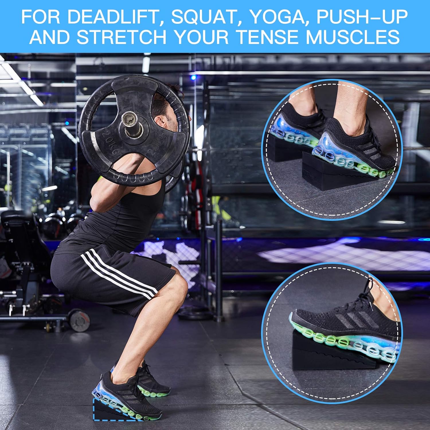 Harderwill Squat Wedge Block (Pair) Adjustable Non-Slip Squat Ramp, Deadlift Wedge, Calf Stretcher, Slant Board, Incline Board Improve Strength for Squat and Deadlift