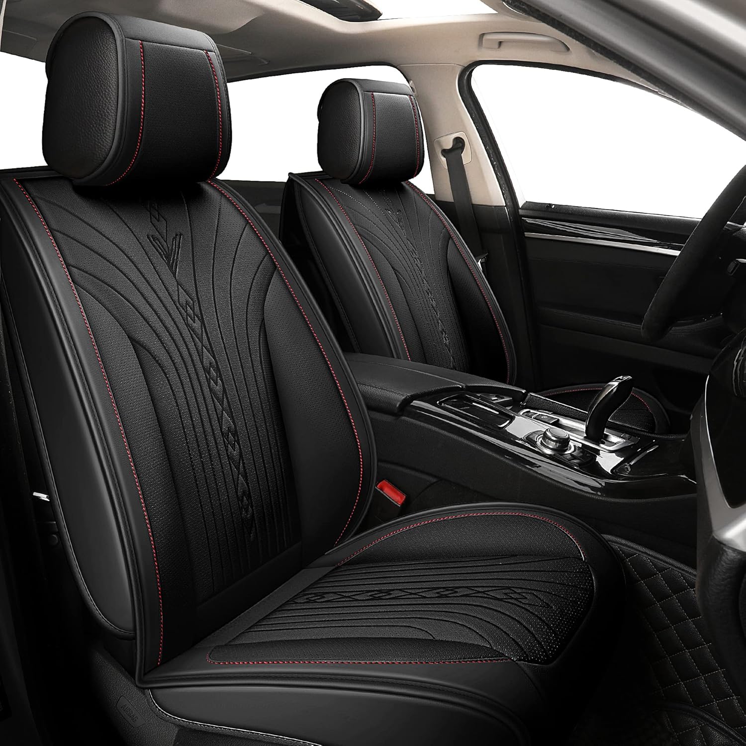 YUHCS Leather Car Seat Covers, 2 PCS Front Seat Covers, Breathable Automotive Seat Covers for Cars SUV Pickup Truck, Universal Waterproof Car Seat Cover Vehicle Cushion Cover, Black