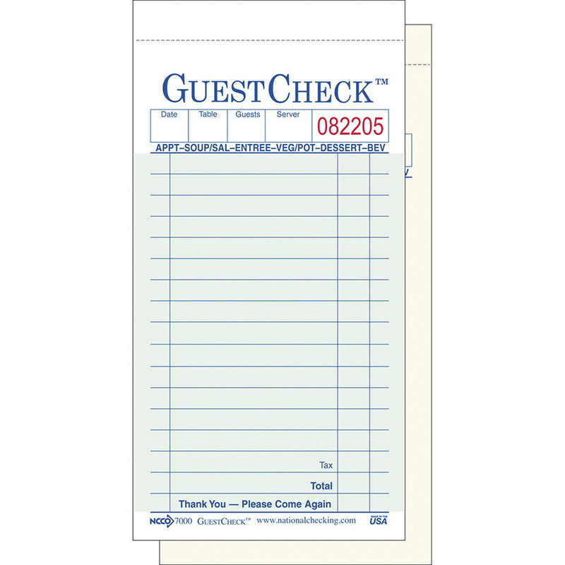 Guest Check No Carbon 2 Part 17x13 Loaf Green - National Checking Co.