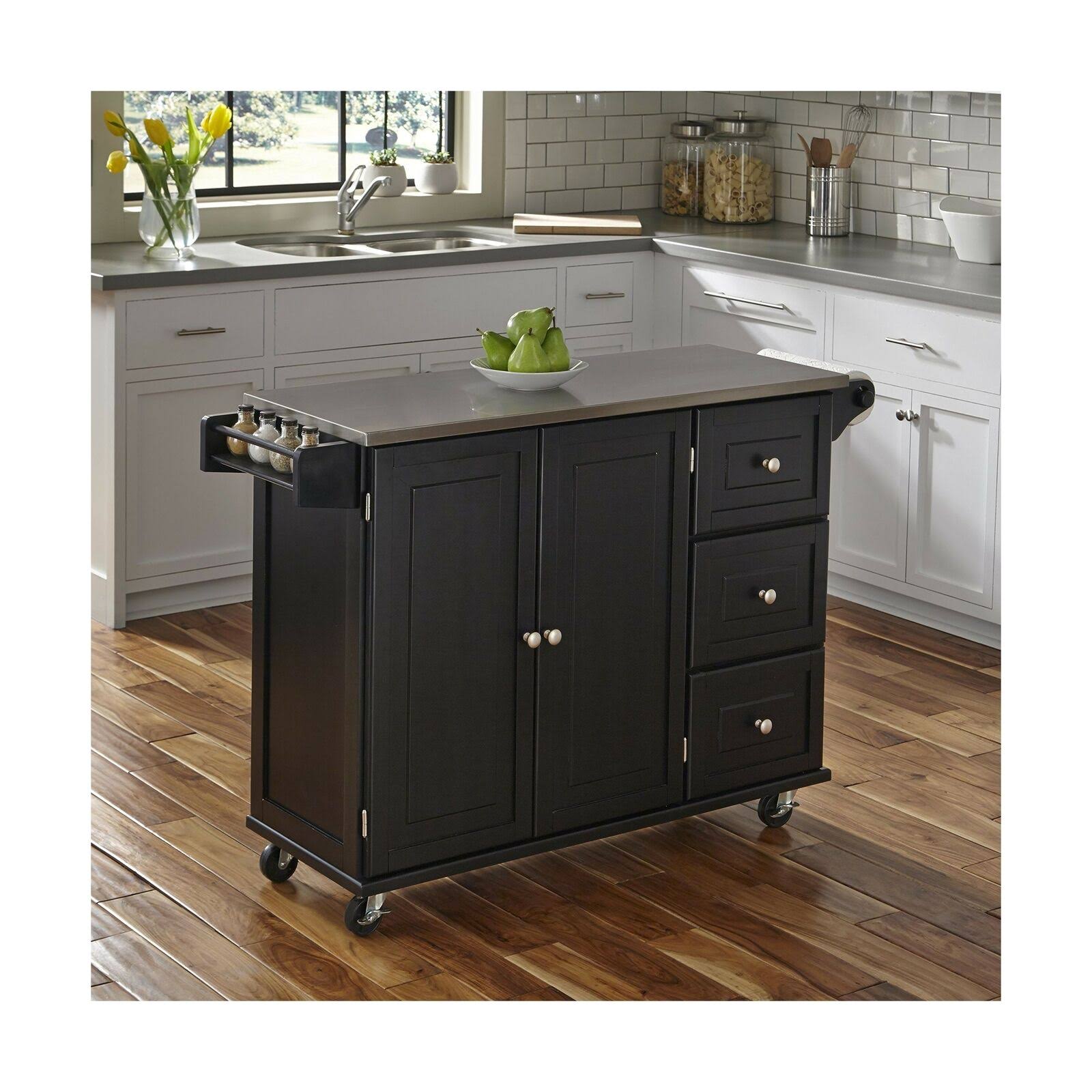 Home Styles Liberty Black Kitchen Cart with Stainless Steel Top by Home Styles