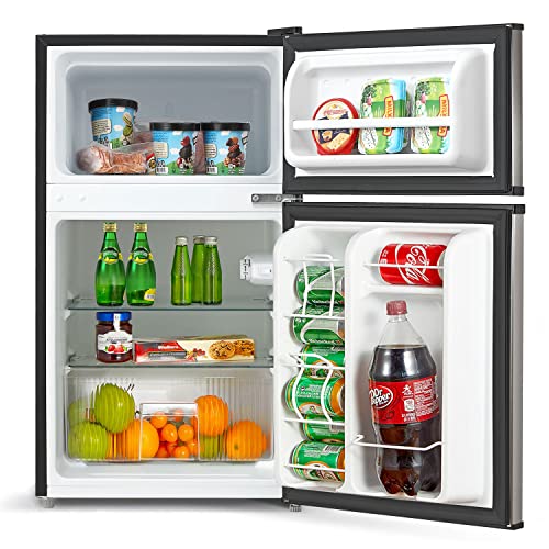 Midea Compact Reversible Double Door Refrigerator and Freezer, 3.1 Cubic Feet
