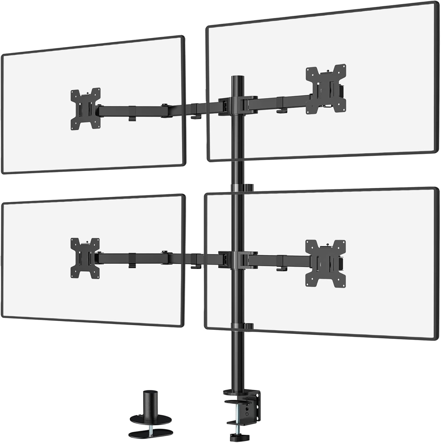 WALI Quad Monitor Stand, 4 Monitor Stand Fits Heavy Duty Computer Screen up to 27 inch, Full Adjustable Desk Mount Holds up to 22 lbs per Arm (M004), Black Pack of 2