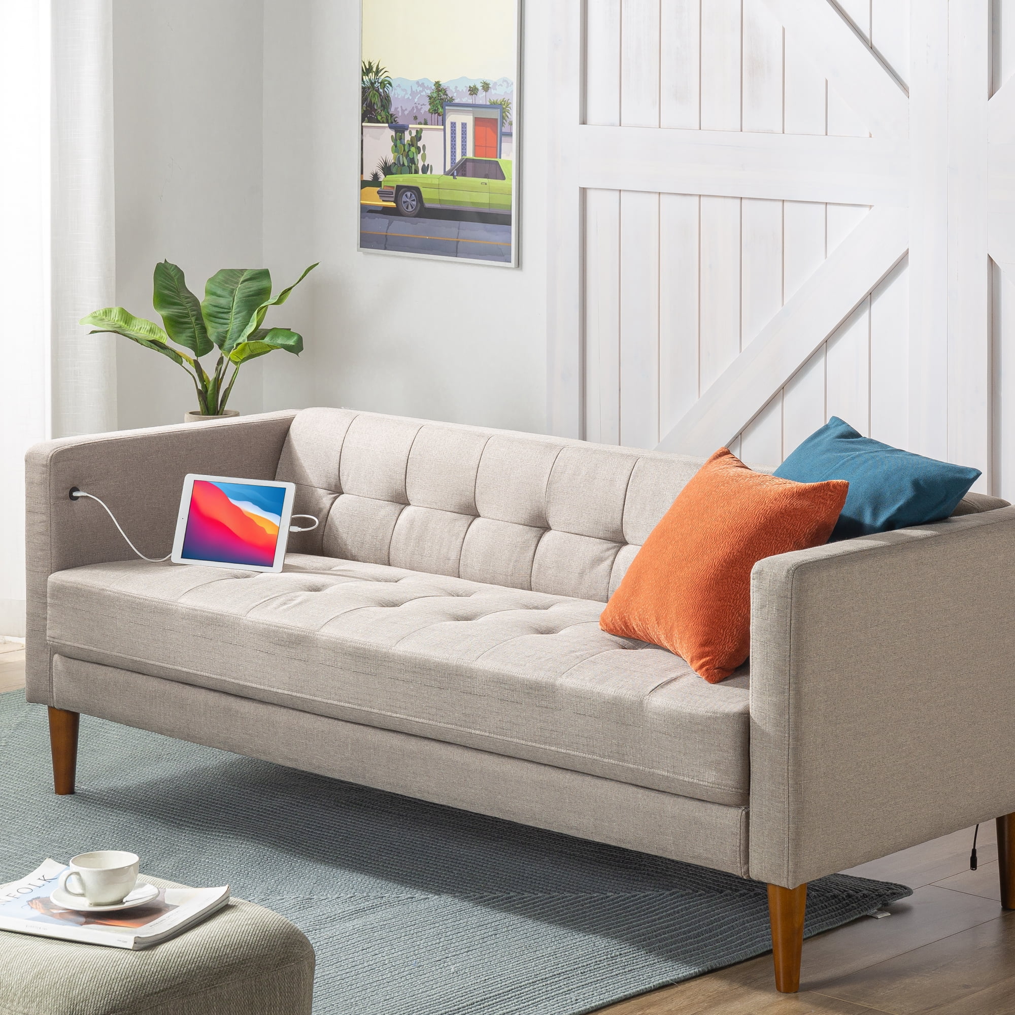 Zinus Pascal Fabric Sofa Couch with USB Ports, Oatmeal