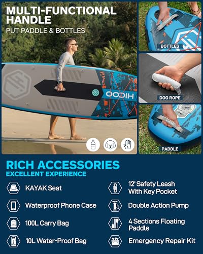 11'6''×34"×6" Extra Wide Inflatable Paddle Board, Stand Up Paddle Board, Sup Board with 3 Removable Fins, 10L Waterproof Bag, 16 D-Rings, Backpack, Hand Pump, Floating Paddle, Safety Leash