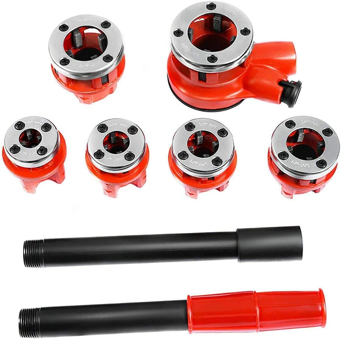 bimiti Ratchet Pipe Threader Kit Ratcheting Pipe Threading Tool Set w/ 6 Dies- 1/4, 3/8, 1/2, 3/4, 1, 1-1/4 and Storage Case