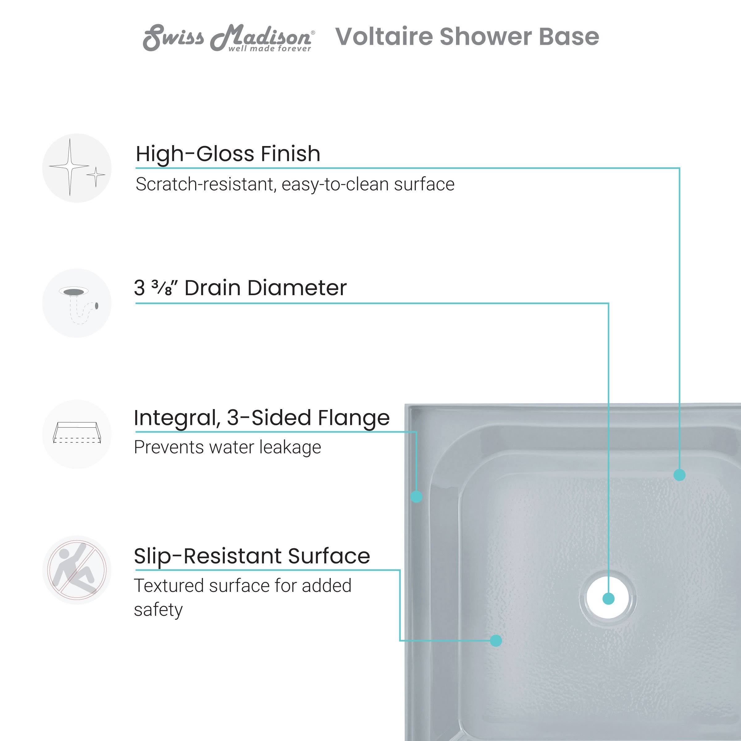 Voltaire 60 x 30 Single-Threshold, Center Drain, Shower Base, Grey