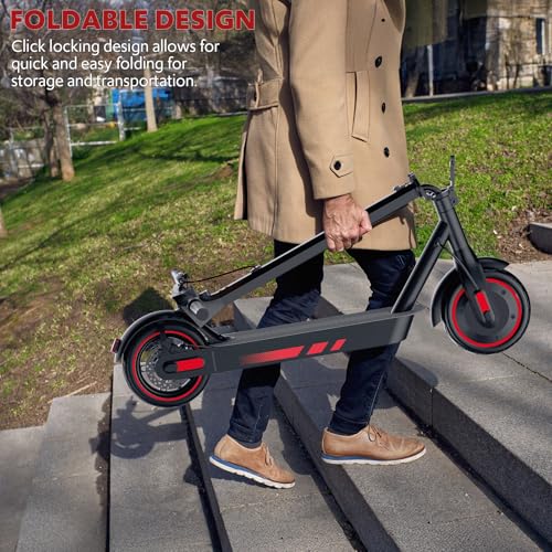 Electric Scooter for Adults Long Range Miles, 500/600W Motor & 10" Vacuum Tires, Foldable Design with Dual Disc Brakes, Smart App Control