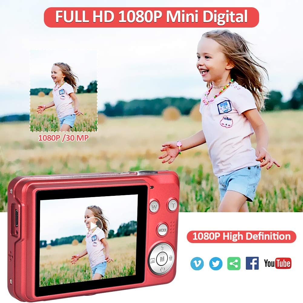 30 MP Digital Camera HD Mini Pocket Camera Cheap Camera 2.7 Inch LCD Screen Camera with 8X Digital Zoom Compact Cameras for Adult, Kids, Beginners with 32GB SD Card and 2 Batteries Pack of 2