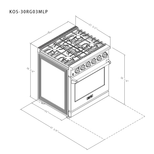 KOSTCH 30 inch Professional Freestanding Pro-Style Propane Gas Range with 5 Burners, 4.55 cu.ft. Oven Capacity, in Stainless Steel - KOS-30RG03MLP
