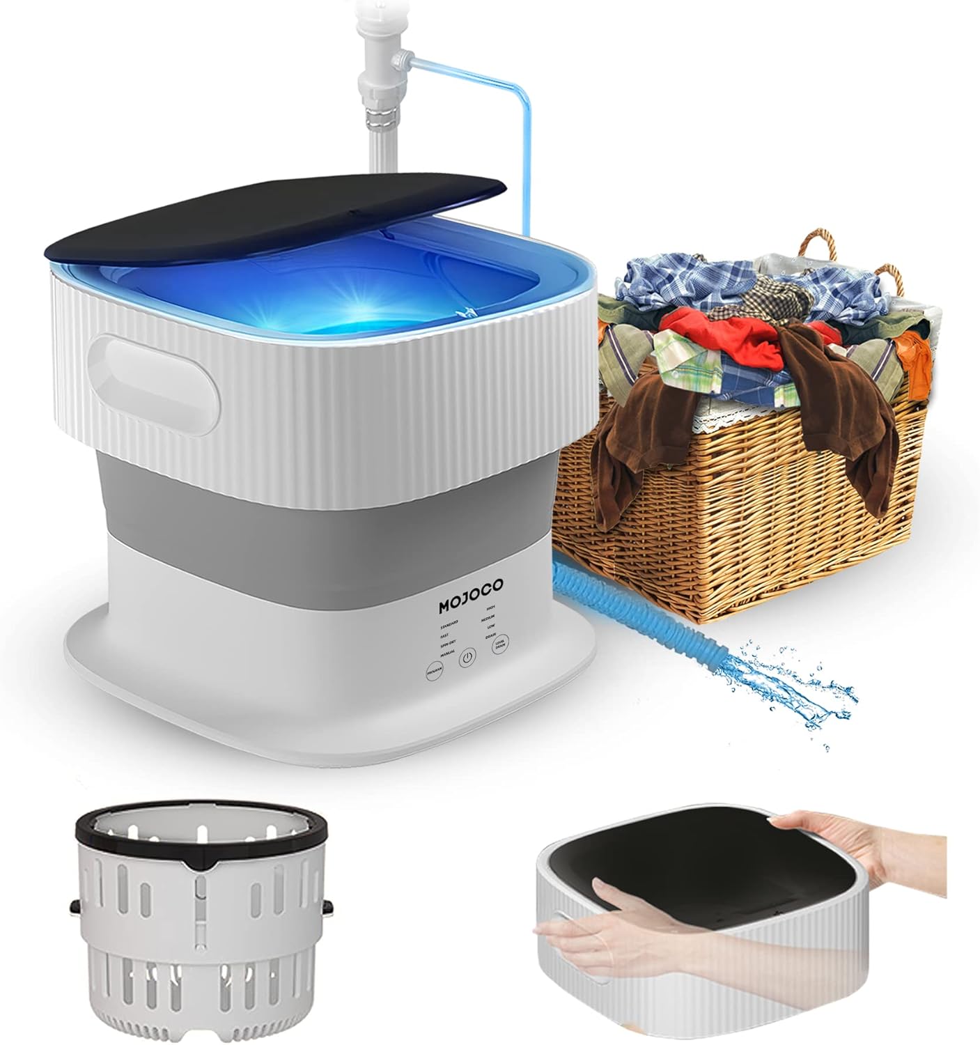 Mojoco Portable Clothes Dryer And Foldable Washing Machine for Apartment, RV, Travel