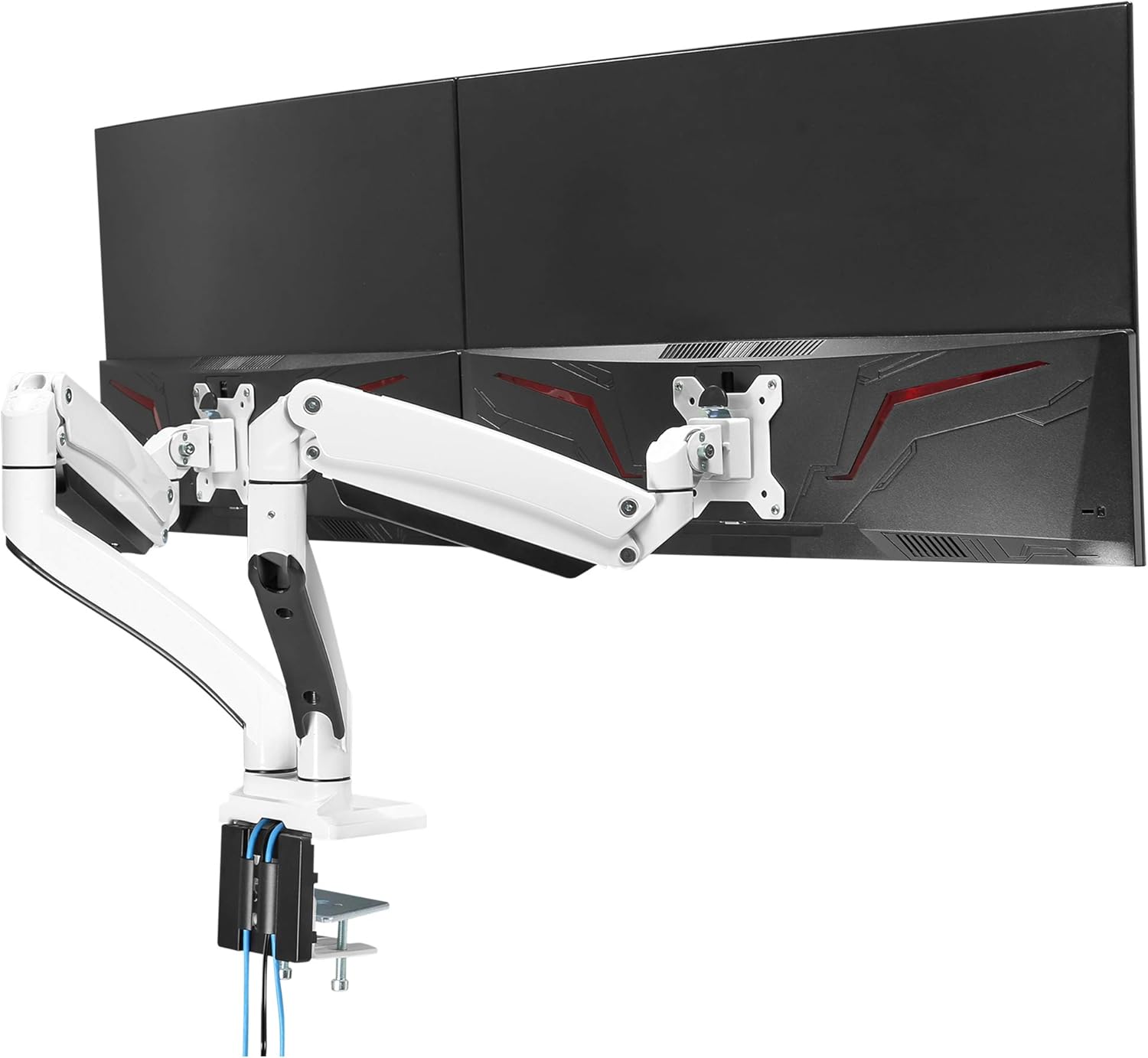 AVLT Dual 13-35 Monitor Arm Desk Mount fits Two Flat/Curved Monitor Full Motion Height Swivel Tilt Rotation Adjustable Monitor Arm - White/VESA/C-Clamp/Grommet/Cable Management