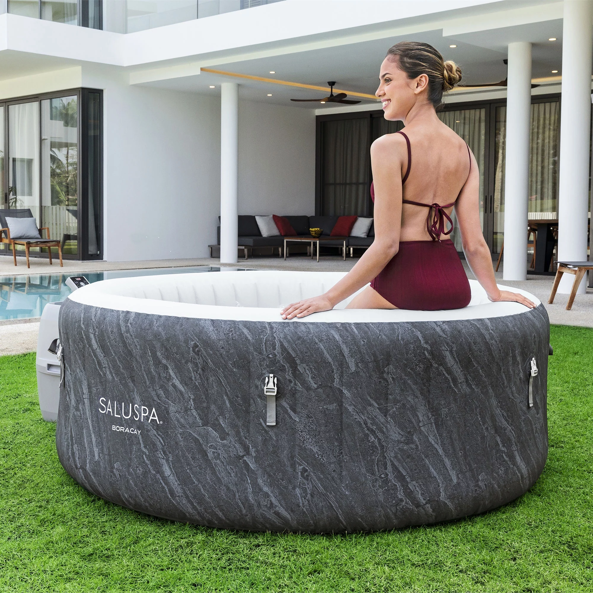 Bestway SaluSpa Boracay AirJet Inflatable Hot Tub with 120 Jets, Gray